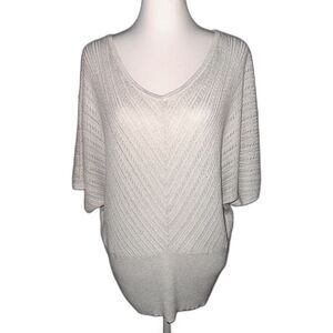 Lane Bryant Plus Open Knit Dolman V-Neck Sweater Silver Gray Relaxed 14/16